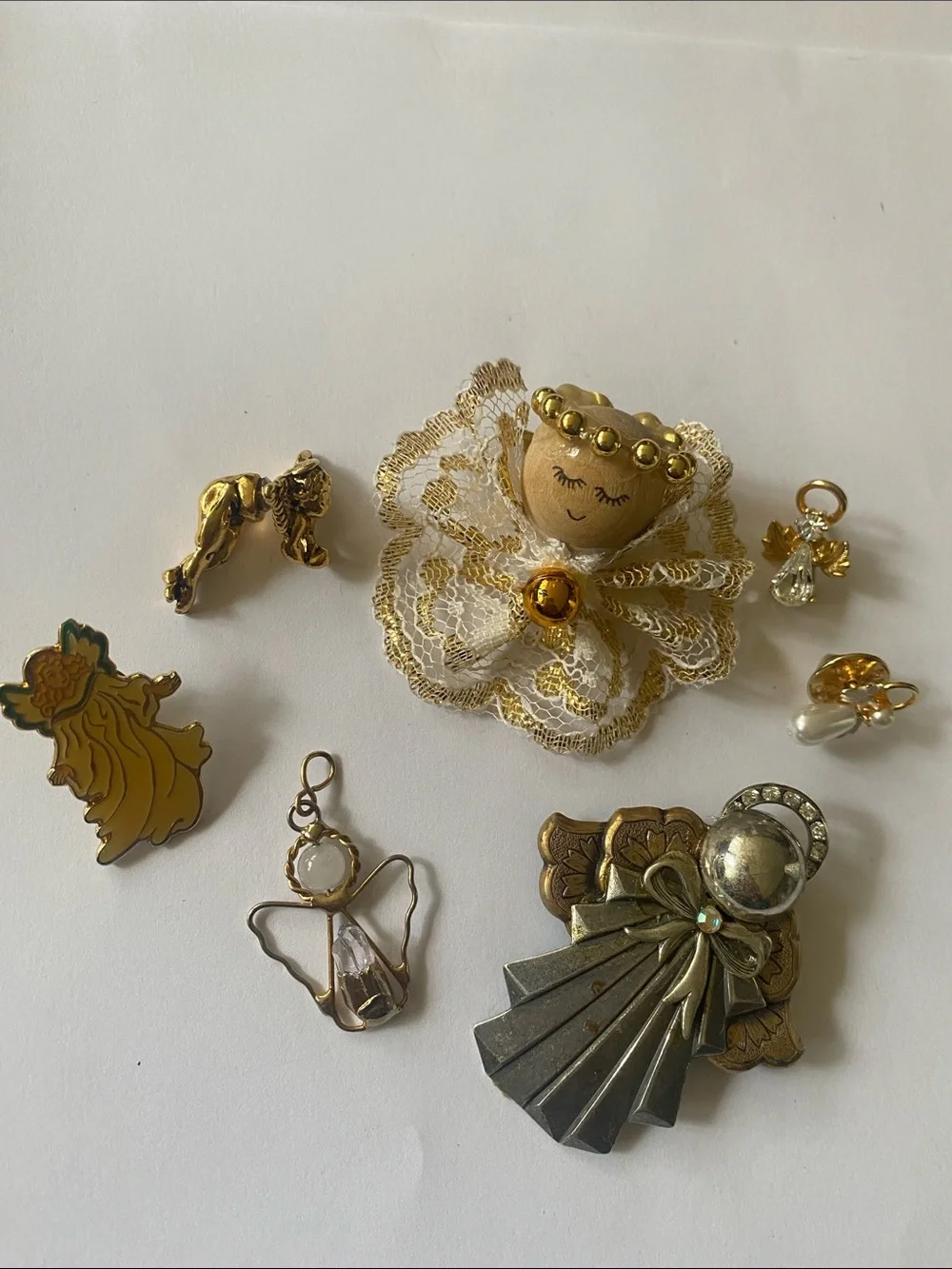 Vintage Gold and Cream Lace Angel Brooch Collection lot